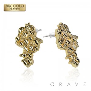 PAIR OF 18K GOLD PLATED INGOT CENTERED NUGGET EARRINGS